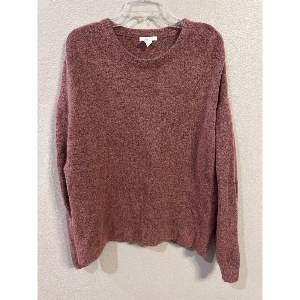 H&M Mauve Pink Knit mohair blend Sweater Largeβ Crew Neck Long Sleeve Pullover